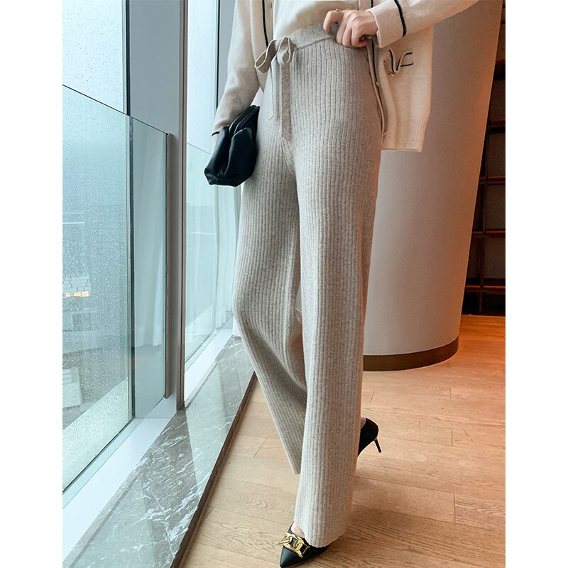 Pants Wool Elasticity Pants Soft Comfortable High-Waist Cashmere