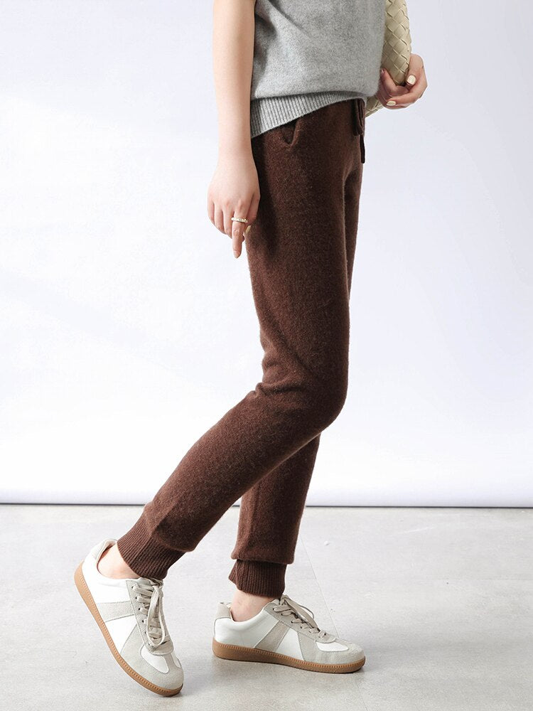 Pants Women  Elastic Waist Long Trousers Cashmere