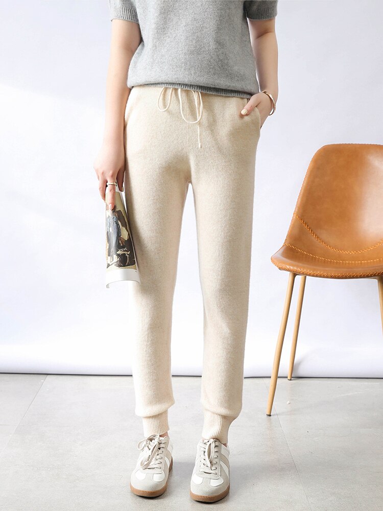 Pants Women  Elastic Waist Long Trousers Cashmere