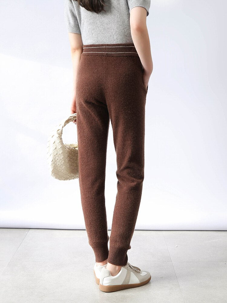 Pants Women  Elastic Waist Long Trousers Cashmere