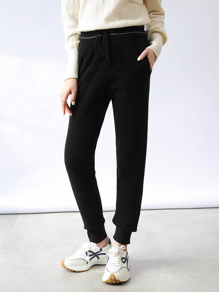 Pants Women  Elastic Waist Long Trousers Cashmere