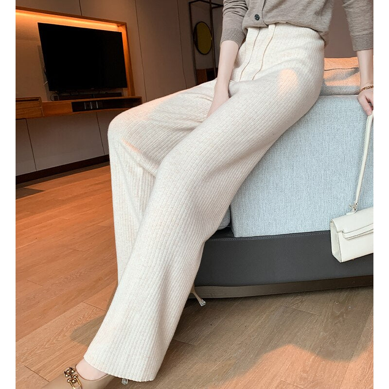 Pants Wool Elasticity Pants Soft Comfortable High-Waist Cashmere