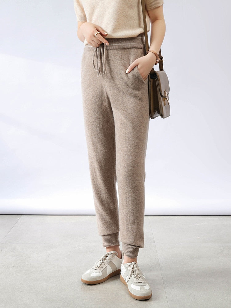 Pants Women  Elastic Waist Long Trousers Cashmere