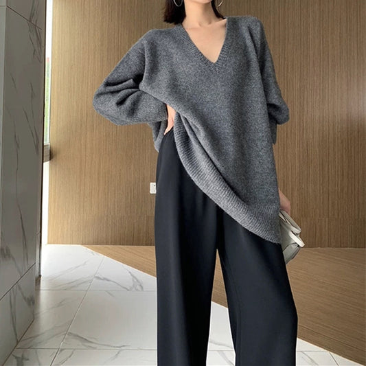 Tops Women Sweaters V-Neck Cashmere And Wool Long Sleeve Casual Pullover
